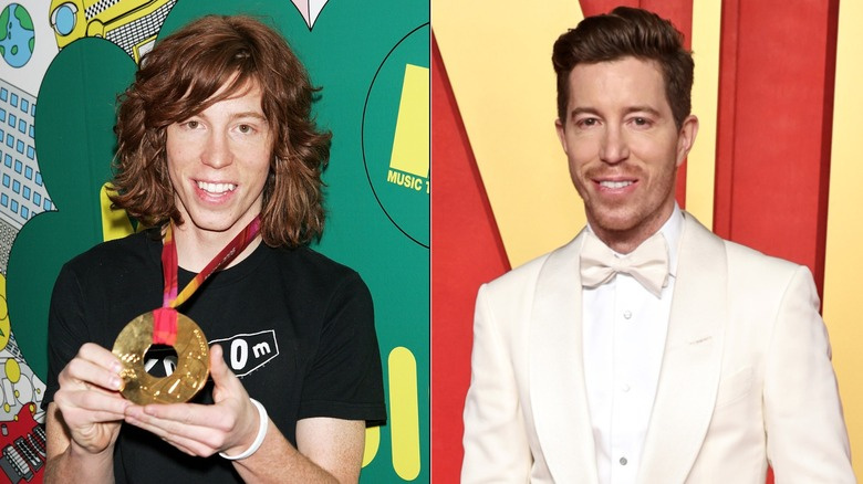   Shaun White s dlouhými vlasy, krátkými vlasy