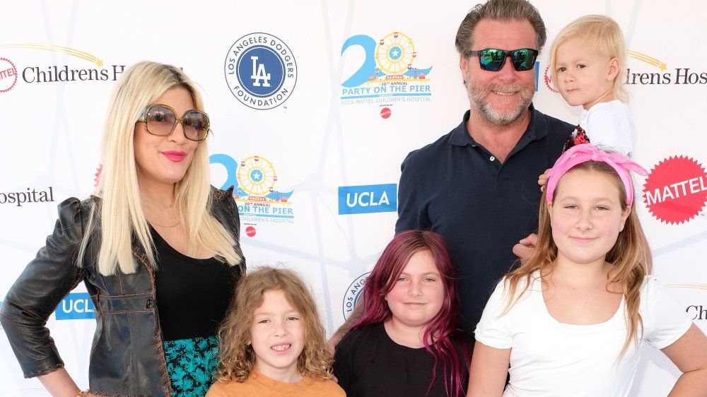 (L-R) Tori Spelling, Finn Davey McDermott, Hattie Margaret McDermott, Dean McDermott, Stella Doreen McDermott and Beau Dean McDermott attend UCLA Mattel Children